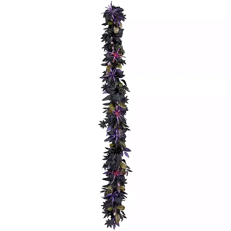 Best Purple Pre-Lit Black Leaves Garland Halloween
