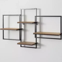Kirklands Home Shelves|Quadrate Multi-Level Black Metal Wall Shelf