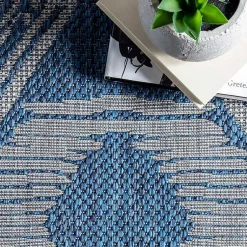 Kirklands Home Outdoor Rugs|Raina Blue Tribal Zig Zag Outdoor Rug, 5x8