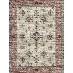 Kirklands Home Area Rugs|Raquel Red and Ivory Washable Area Rug, 7x9