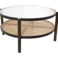 Kirklands Home Coffee Tables|Rattan and Glass 2-Tier Coffee Table
