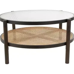 Kirklands Home Coffee Tables|Rattan and Glass 2-Tier Coffee Table