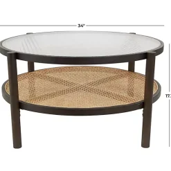 Kirklands Home Coffee Tables|Rattan and Glass 2-Tier Coffee Table