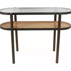 Kirklands Home Console Tables|Rattan and Glass 2-Tier Console Table