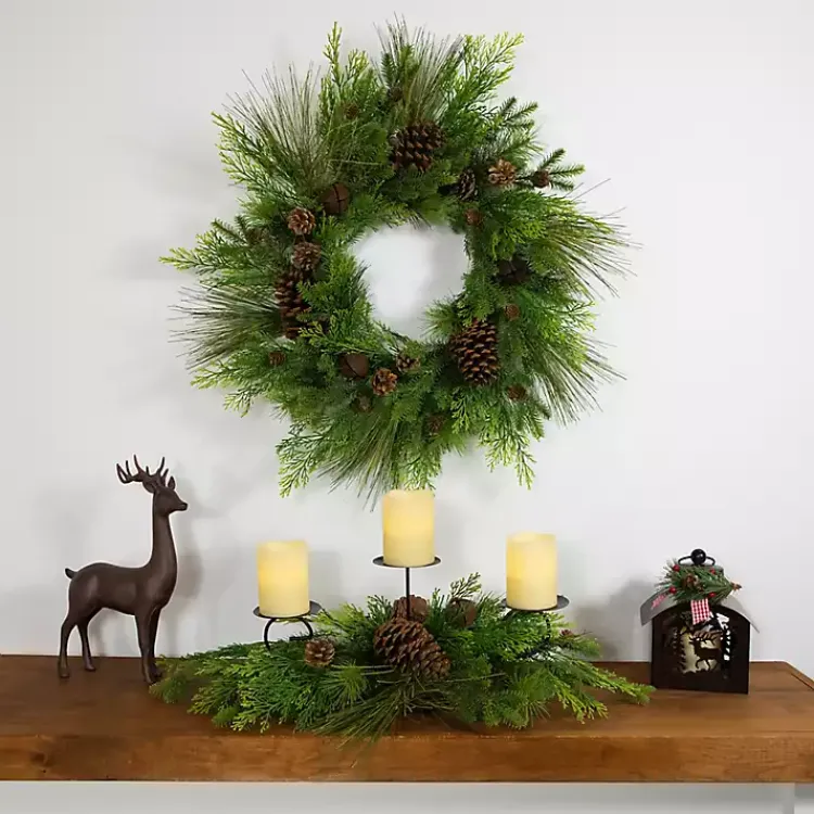 Discount Real Touch Pine and Cedar Jingle Bell Wreath Christmas Wreaths