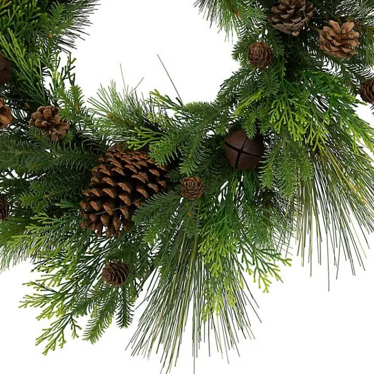 Discount Real Touch Pine and Cedar Jingle Bell Wreath Christmas Wreaths
