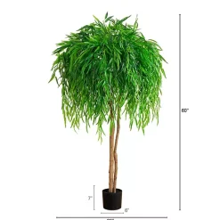New Real Touch Willow Tree in Black Planter, 5 ft. Trees & Topiaries