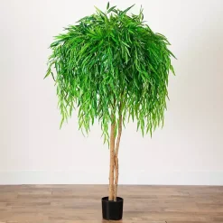 New Real Touch Willow Tree in Black Planter, 5 ft. Trees & Topiaries