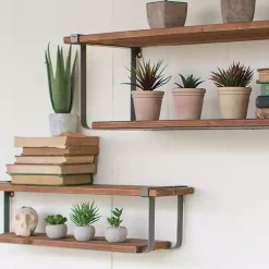 Kirklands Home Shelves|Recycled Wood and Metal Shelves, Set of 2