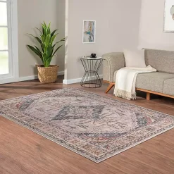 Kirklands Home Area Rugs|Red & Blue Vintage Medallion Area Rug, 5x7