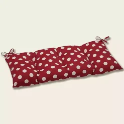 Kirklands Home Outdoor Cushions & Pillows|Red & White Polka Dot Tufted Outdoor Bench Cushion