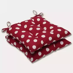 Kirklands Home Outdoor Cushions & Pillows|Red & White Polka Dot Tufted Square Cushion Set