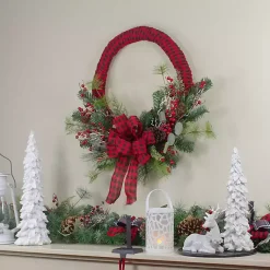Best Red and Black Buffalo Check Pine and Berry Wreath Wreaths