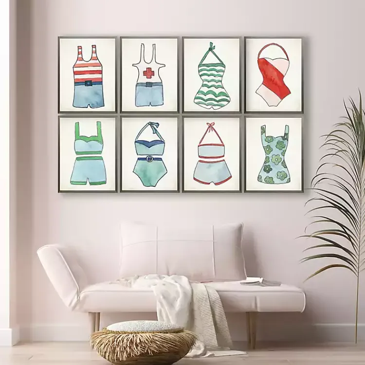 Kirklands Home Framed Art|Red and Blue Vintage Swimsuits Art, Set of 4