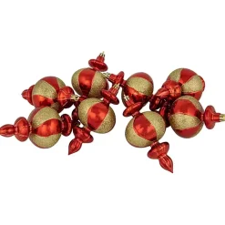 New Red and Gold Finial Ornaments, Set of 8 Christmas Ornaments