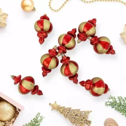New Red and Gold Finial Ornaments, Set of 8 Christmas Ornaments