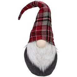 Hot Red and Gray Plaid Hat Sitting Christmas Gnome Christmas Decorations