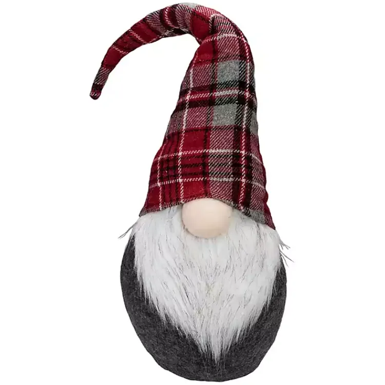 Hot Red and Gray Plaid Hat Sitting Christmas Gnome Christmas Decorations