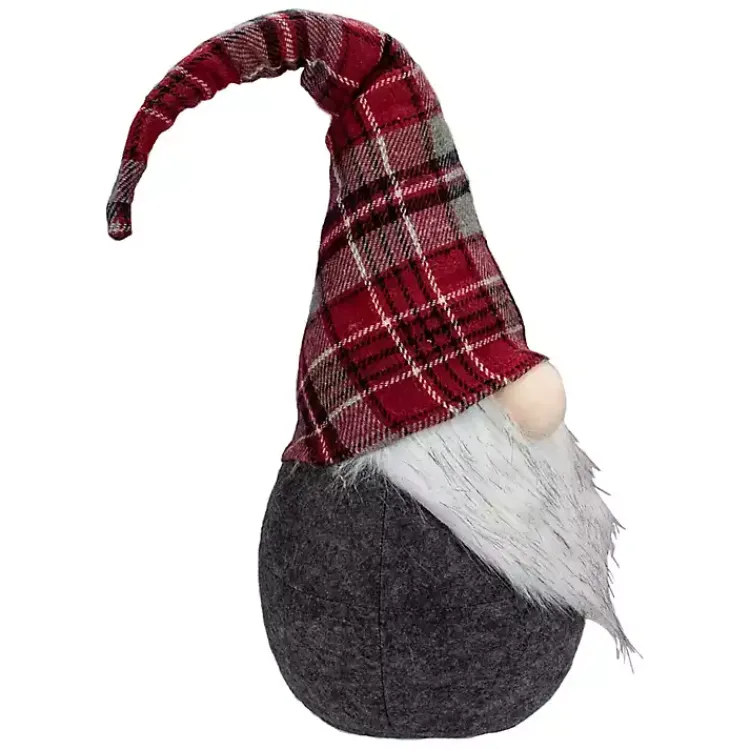 Hot Red and Gray Plaid Hat Sitting Christmas Gnome Christmas Decorations