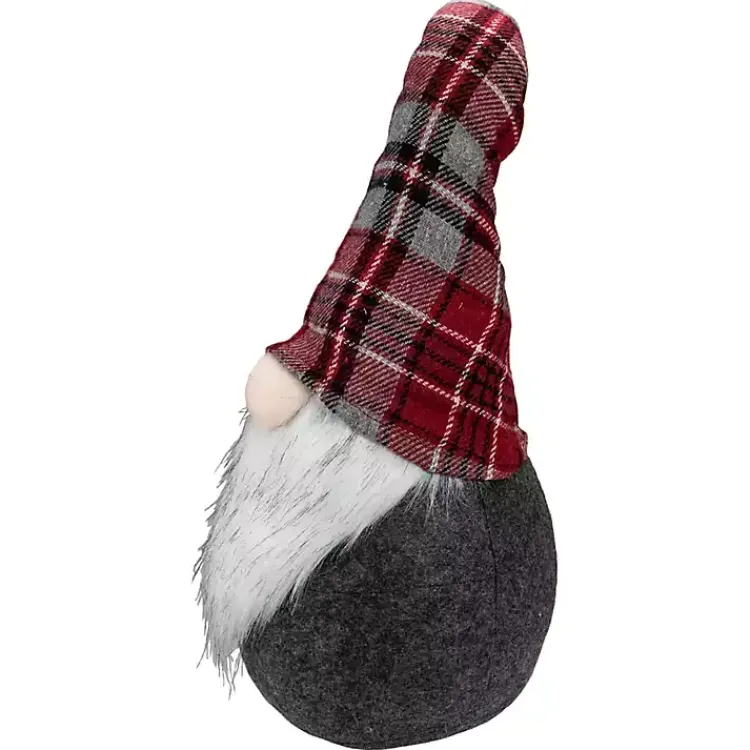Hot Red and Gray Plaid Hat Sitting Christmas Gnome Christmas Decorations
