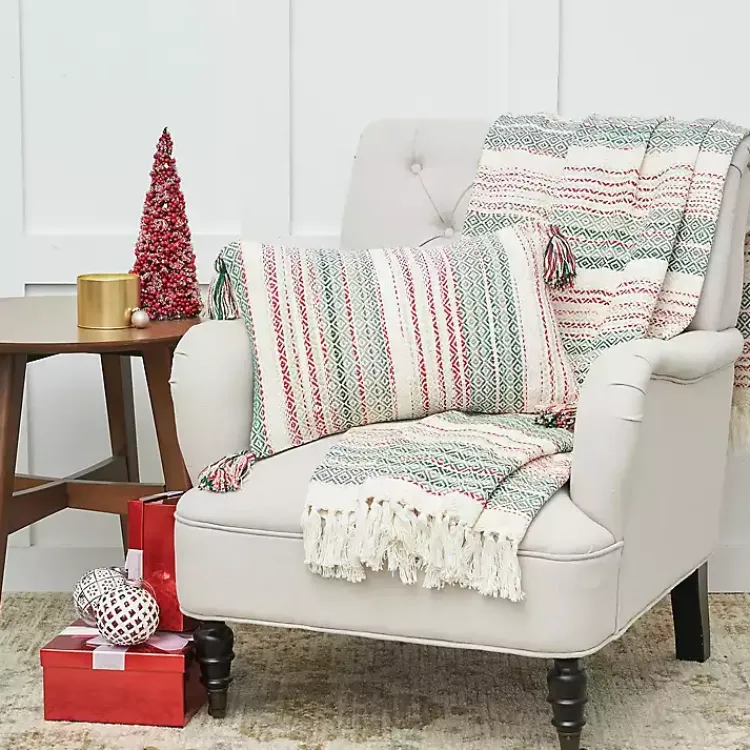 Hot Red and Green Nordic Stripe Throw Blankets & Throws