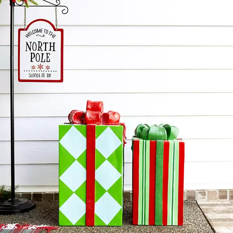 Sale Red and Green Striped Christmas Present Statue Christmas Decorations