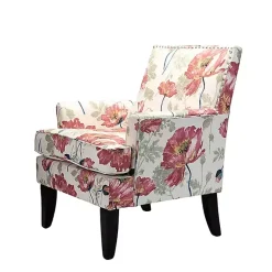 Kirklands Home Accent Chairs|Red and Ivory Floral Upholstered Accent Chair