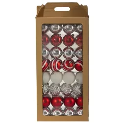 New Red and Silver Shatterproof Ornaments, Set of 64 Christmas Ornaments