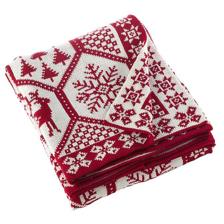 Hot Red and White Geometric Christmas Throw Blanket Christmas Decorations