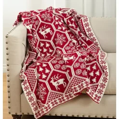 Hot Red and White Geometric Christmas Throw Blanket Christmas Decorations
