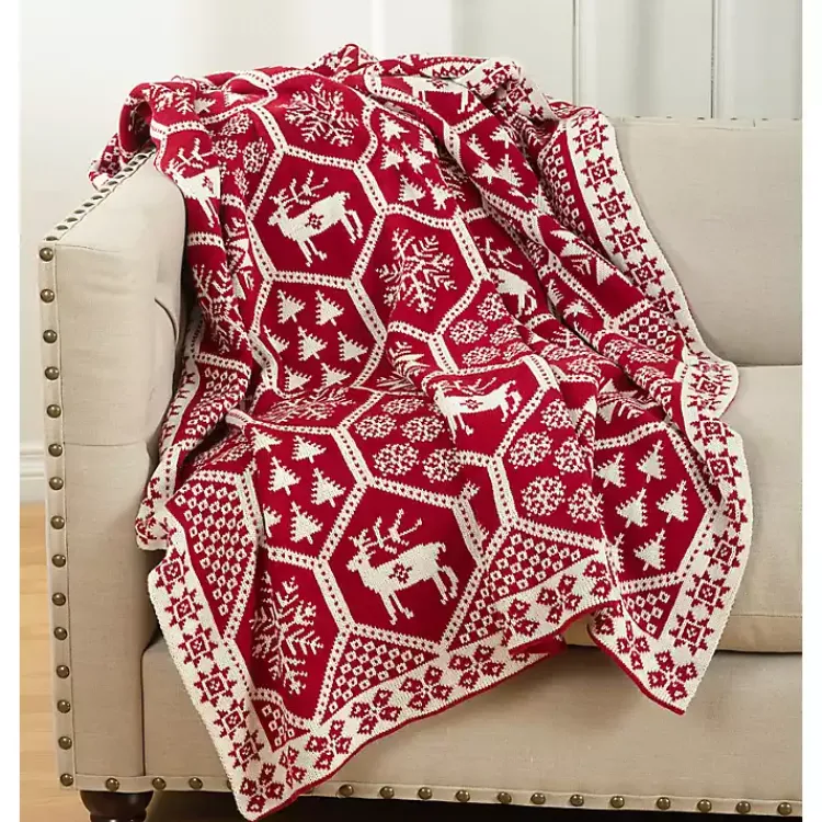 Hot Red and White Geometric Christmas Throw Blanket Christmas Decorations