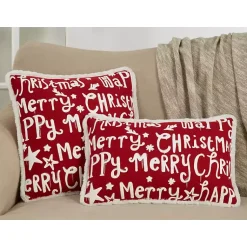 Outlet Red and White Merry Happy Christmas Lumbar Pillow Christmas Pillows