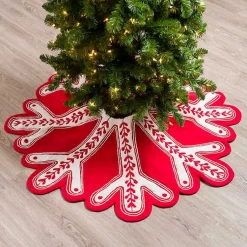 Red and White Snowflake Shaped Tree Skirt Christmas Tree Skirts & Collars