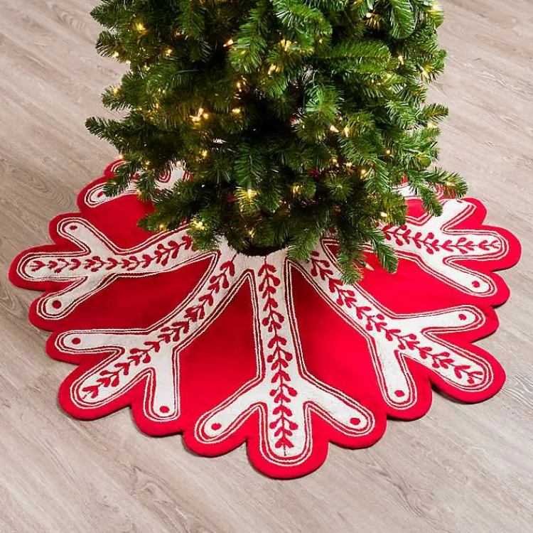 Red and White Snowflake Shaped Tree Skirt Christmas Tree Skirts & Collars
