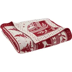 Discount Red and White Stripe Reindeer Christmas Knit Throw Christmas Decorations