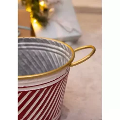 Online Red and White Striped Christmas Tin Container Christmas Decorations
