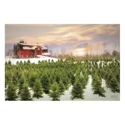 Discount Red Barn and Christmas Tree Farm Canvas Art Print Christmas Art & Wall Decor