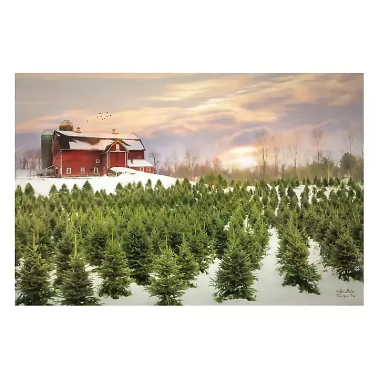 Discount Red Barn and Christmas Tree Farm Canvas Art Print Christmas Art & Wall Decor