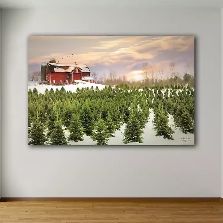 Discount Red Barn and Christmas Tree Farm Canvas Art Print Christmas Art & Wall Decor