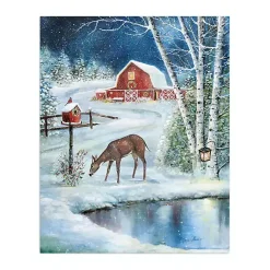Hot Red Barn with Deer Canvas Art Print Christmas Art & Wall Decor