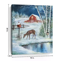 Hot Red Barn with Deer Canvas Art Print Christmas Art & Wall Decor