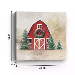 Red Barn with Wreath Canvas Art Print Christmas Art & Wall Decor
