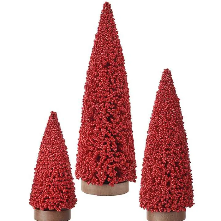 Hot Red Berry Cone Christmas Trees, Set of 3 Christmas Decorations