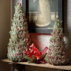 Red Berry Frosted Mini Tabletop Trees, Set of 2 Christmas Decorations