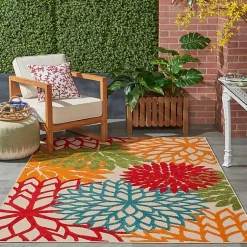 Kirklands Home Outdoor Rugs|Red Bright Floral Burst Outdoor Area Rug, 5x7