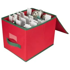 Discount Red Canvas Label Christmas Ornament Storage Box Seasonal Storage