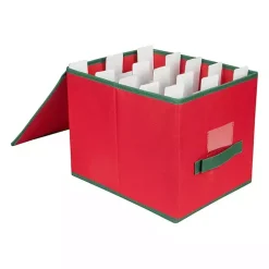Discount Red Canvas Label Christmas Ornament Storage Box Seasonal Storage