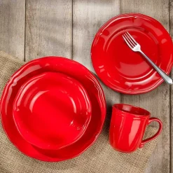 Kirklands Home Dinnerware|Ceramic Soft Scallop 16-pc. Dinnerware Set Red