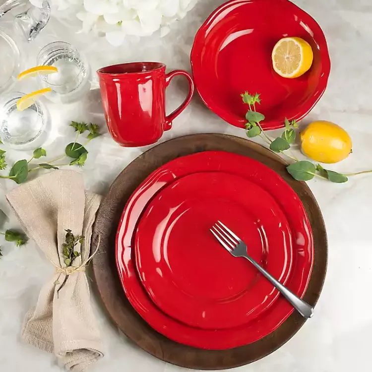 Kirklands Home Dinnerware|Ceramic Soft Scallop 16-pc. Dinnerware Set Red
