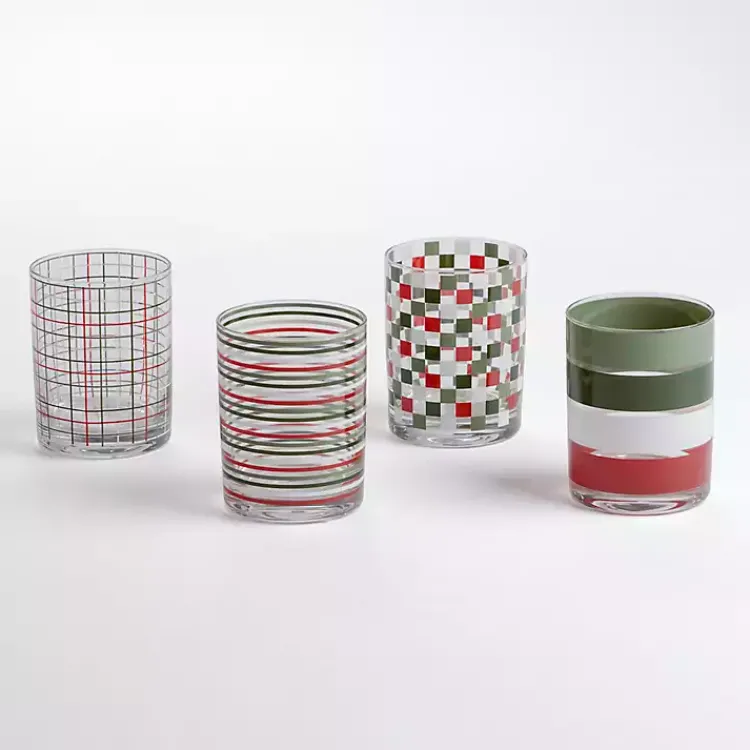Kirklands Home Glassware & Drinkware|Red Checkered Drinking Glasses, Set of 4